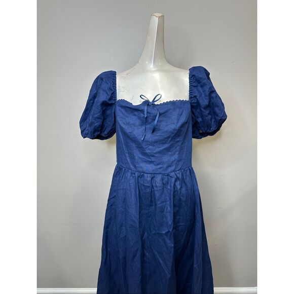 Reformation Marella Linen Midi-Dress IN Danube US 12 $278 - Picture 5 of 10